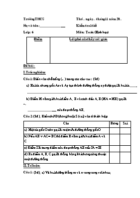 Kiểm tra 1tiết môn Toán 6 (hình học)